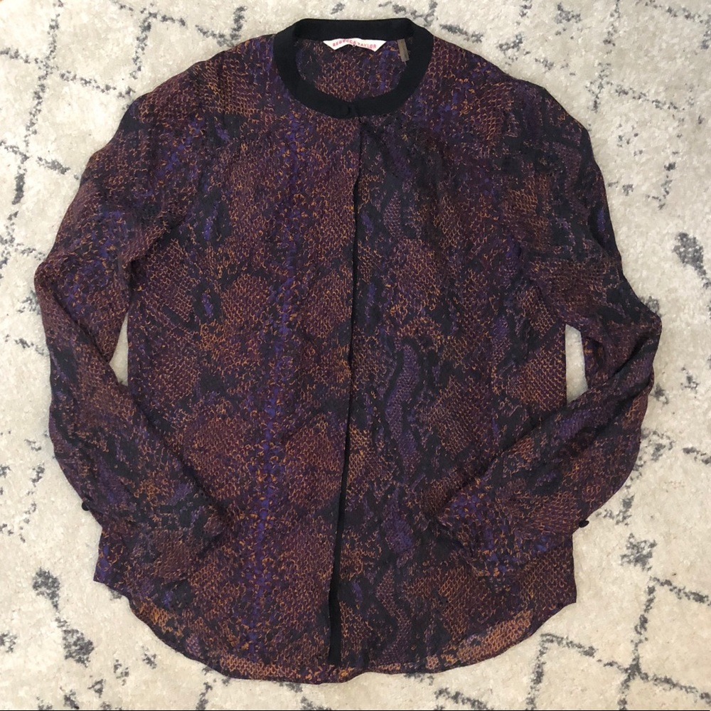 Rebecca Taylor 100% Silk Long Sleeve Print Blouse
